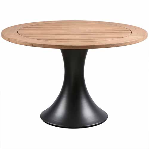 Table de jardin ronde en teck et aluminium noir 122 cm - Charley