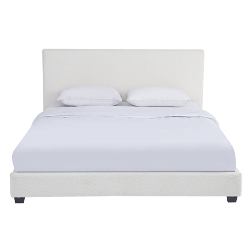 Lit adulte 140x190 cm avec tête de lit capitonnée en tissu bouclé beige - William