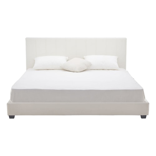 Lit adulte 180x200 cm avec tête de lit capitonnée en velours beige - William