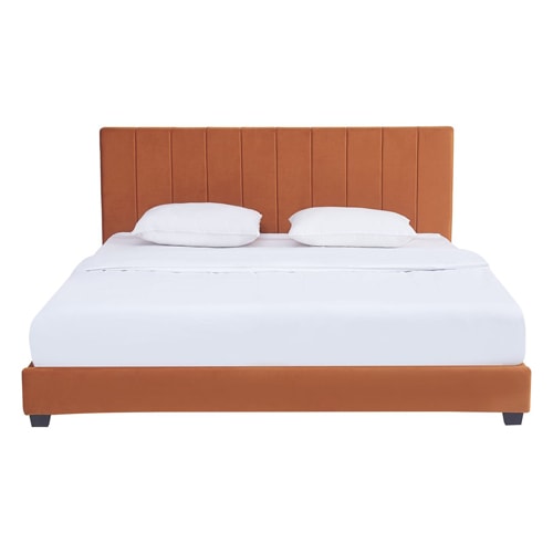 Lit adulte 180x200 cm avec tête de lit capitonnée en velours terracotta - William