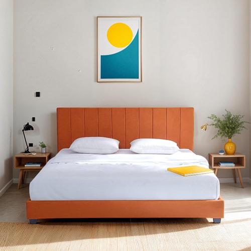 Lit adulte 180x200 cm avec tête de lit capitonnée en velours terracotta - William