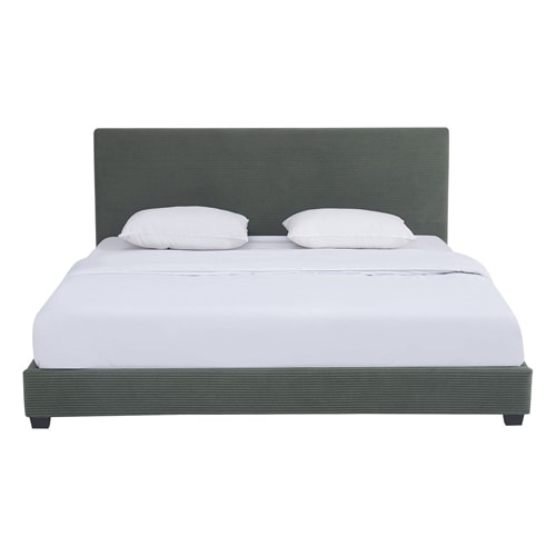 Lit adulte 180x200 cm avec tête de lit capitonnée en velours côtelé vert - William