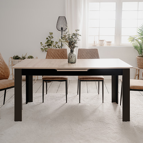 Table à manger extensible 6/8 personnes effet chêne et noire 160/200 cm - Lars