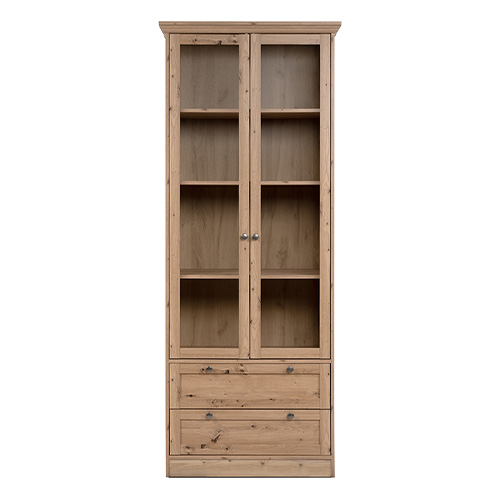 Vaisselier 2 portes vitrées 2 tiroirs effet chêne 80 cm - Saga