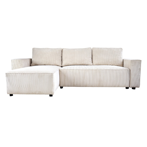 Canapé d'angle réversible convertible 4 places en velours côtelé beige - Théa