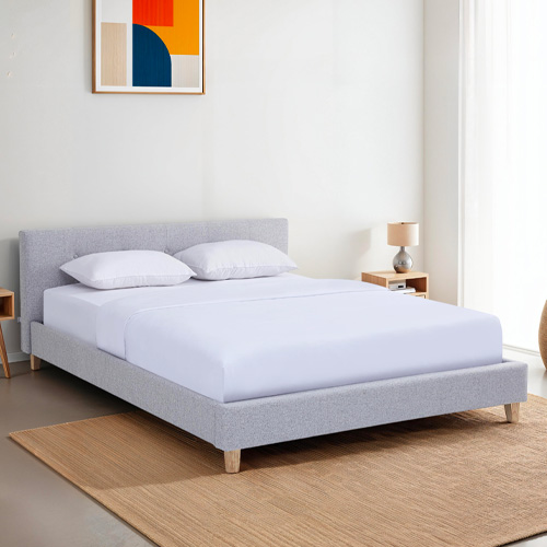 Lit adulte 140x190 cm avec tête de lit capitonnée en tissu gris chiné - Milo