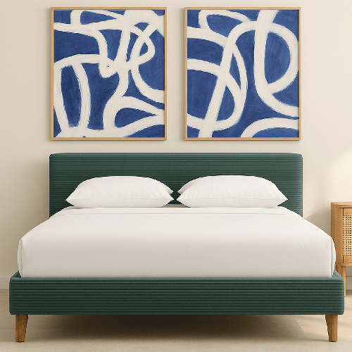 Lit adulte 140x190 cm avec tête de lit capitonnée en velours côtelé vert kaki - Milo