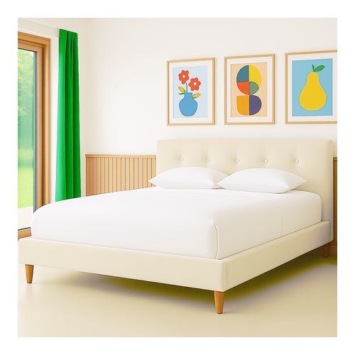 Lit adulte 160x200 cm avec tête de lit capitonnée en velours beige - Milo