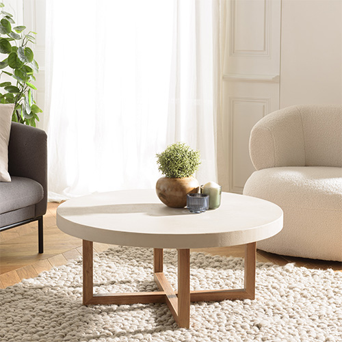 Table basse ronde 92cm en béton beige - Dak