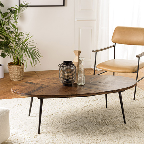 Table basse ovale 135cm plateau chevrons - Kiara