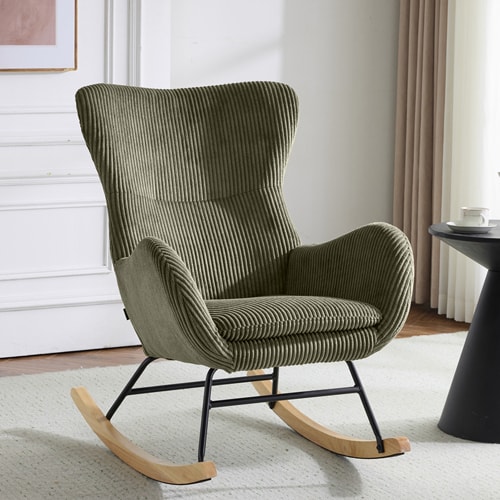 Rocking-chair en velours côtelé vert - Béa