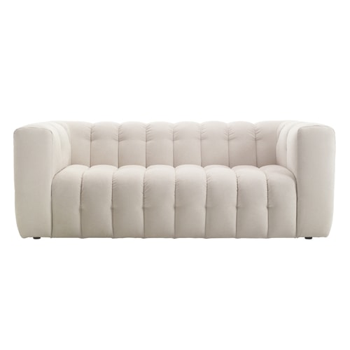 Canapé capitonné 3 places en tissu chenille beige - Cester
