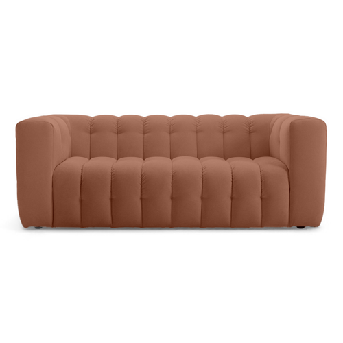 Canapé capitonné 3 places en tissu chenille terracotta - Cester