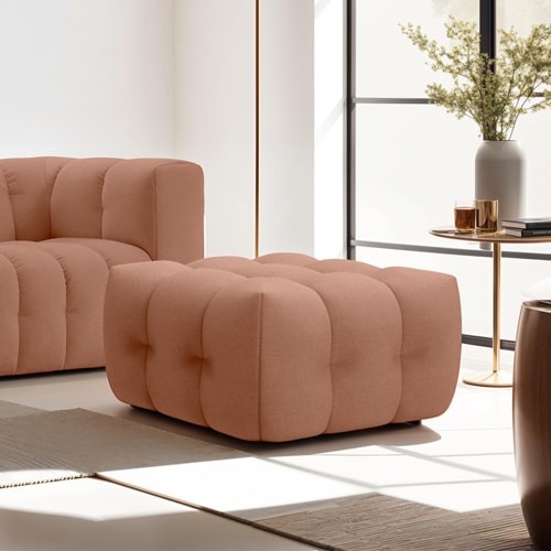 Pouf capitonné en tissu chenille terracotta - Cester
