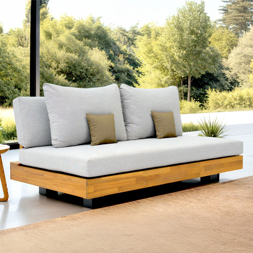 Canapé de jardin 2 places en bois FSC - coussins gris chiné - Capri