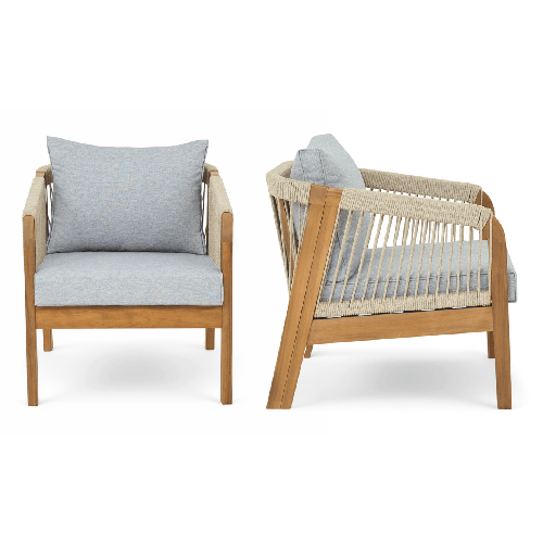 Lot de 2 fauteuils de jardin en bois FSC - coussins gris chiné - Symi