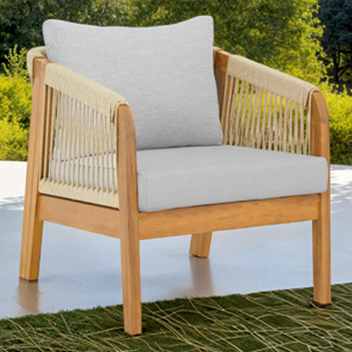 Lot de 2 fauteuils de jardin en bois FSC - coussins gris chiné - Symi