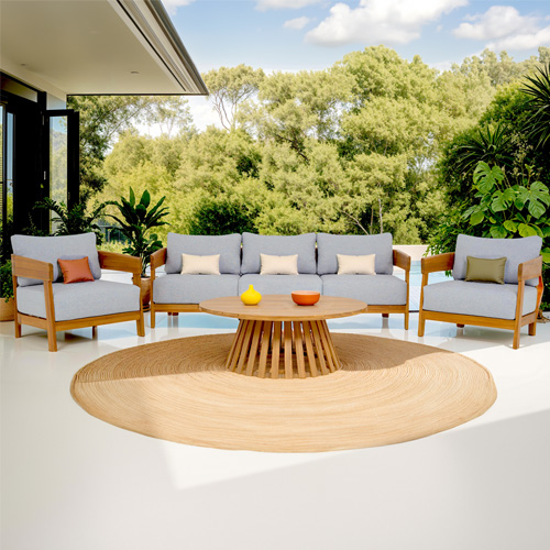 Salon de jardin 5 places en bois FSC - coussins gris chiné - Paros