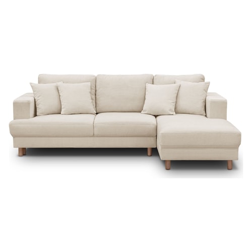 Canapé d'angle à droite convertible 4 places en tissu chenille beige - Marceau
