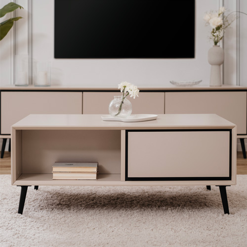 Table basse 2 tiroirs, 2 niches capuccino / noir - Aris