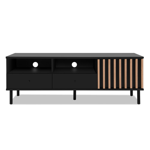 Meuble TV 1 porte, 2 tiroirs, 2 niches effet chêne - Morgan