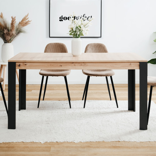 Table à manger extensible noir et effet chêne 6 à 8 personnes 150/200 cm - Ted