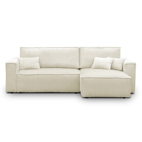 Canapé d'angle convertible réversible 4 places en velours gros côtelé beige - Livia