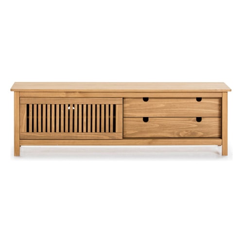 Meuble TV 1 porte coulissante 2 tiroirs en bois 158 cm - Fabia