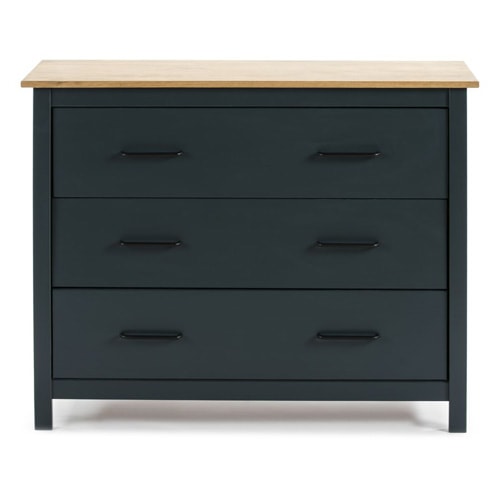 Commode 3 tiroirs en bois massif bleu 100 cm - Ida