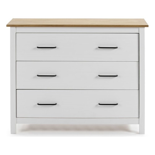 Commode 3 tiroirs en bois massif blanc 100 cm - Ida