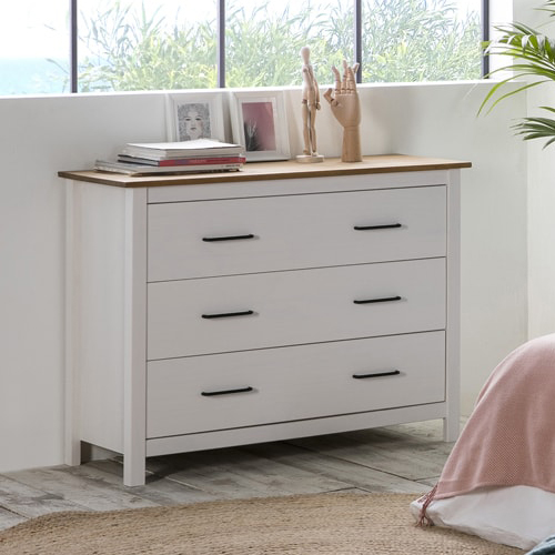 Commode 3 tiroirs en bois massif blanc 100 cm - Ida