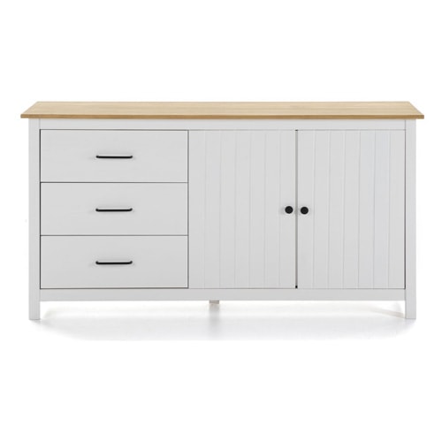 Buffet 2 portes 3 tiroirs en bois massif blanc 150cm - Ida