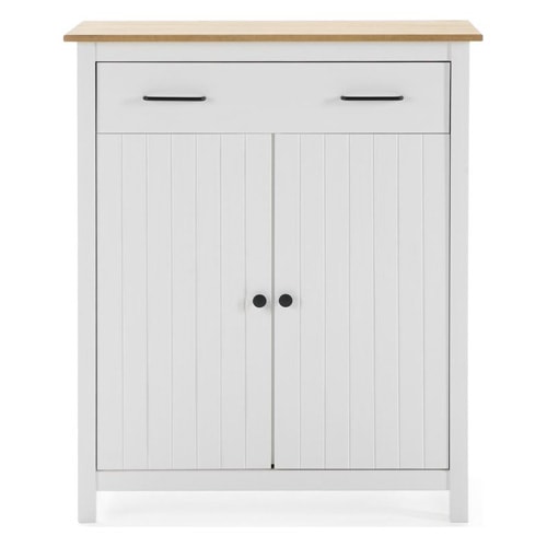 Buffet 2 portes 1 tiroir en bois massif blanc 90 cm - Ida