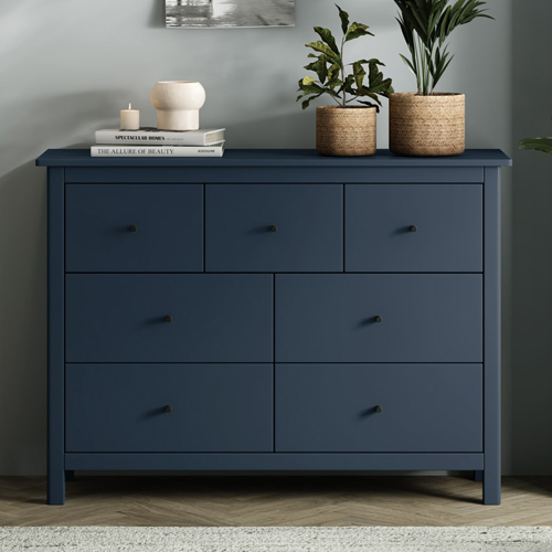 Commode 7 tiroirs en bois massif bleu foncé 110 cm - Macha