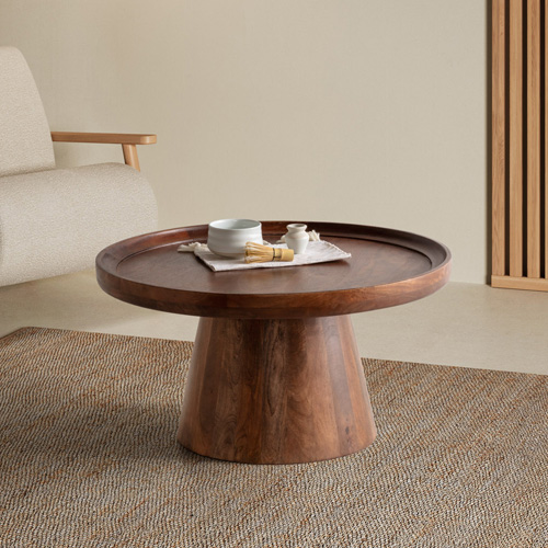 Table basse ronde en bois de manguier 80 cm - Deva