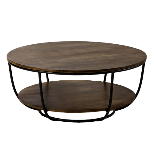 Table basse ronde en bois de manguier et métal Ø90xH40 cm - Pandora