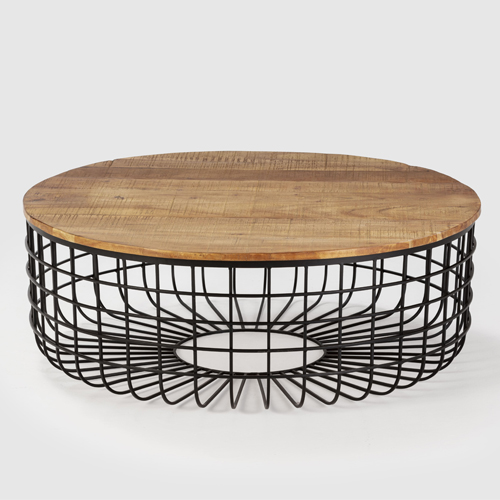 Table basse ronde en bois massif et métal Ø102xH37 cm - Soria
