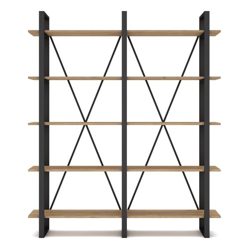 Bibliothèque 4 niveaux en métal noir et effet bois 147.5 cm - Genna