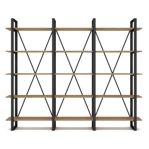 Bibliothèque 4 niveaux en métal noir et effet bois 217.5 cm - Genna
