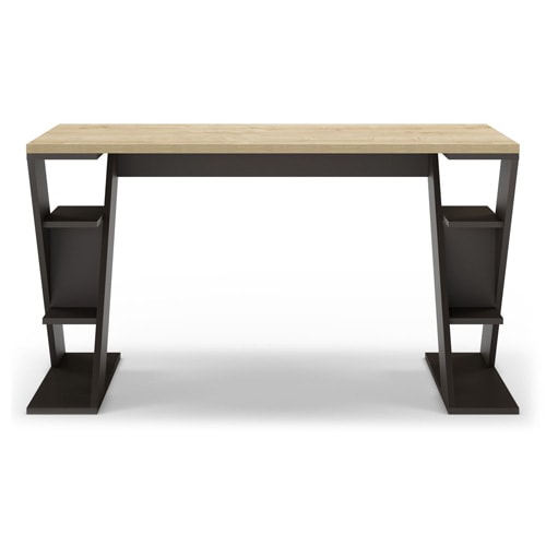 Bureau effet chêne avec piètement noir en bois massif 137 cm - Milan