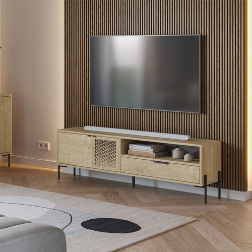Meuble TV 2 portes 1 tiroir effet chêne 164 cm - Corto