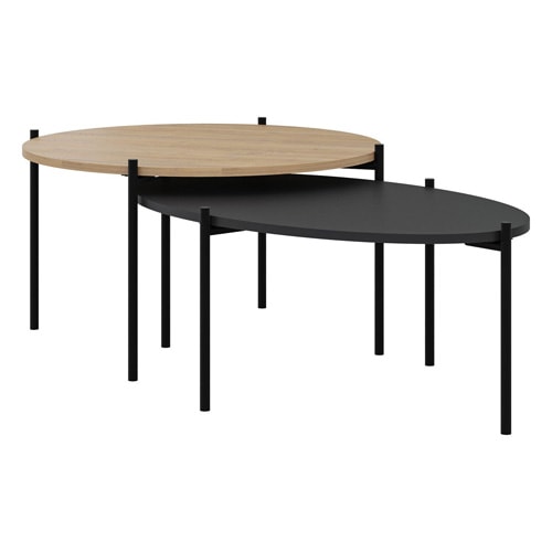 Lot de 2 tables basses gigognes effet chêne et noir - Loris
