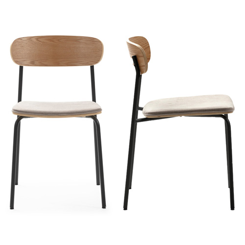 Lot de 2 chaises en tissu taupe et effet bois - Svala
