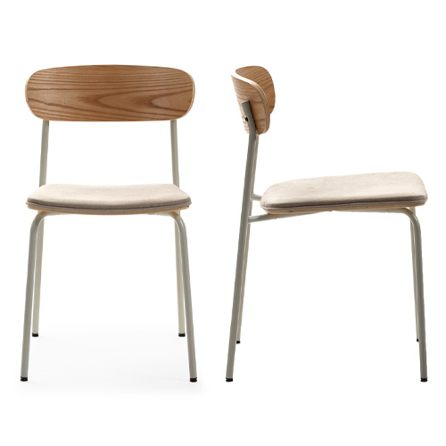 Lot de 2 chaises en tissu beige et effet bois - Svala