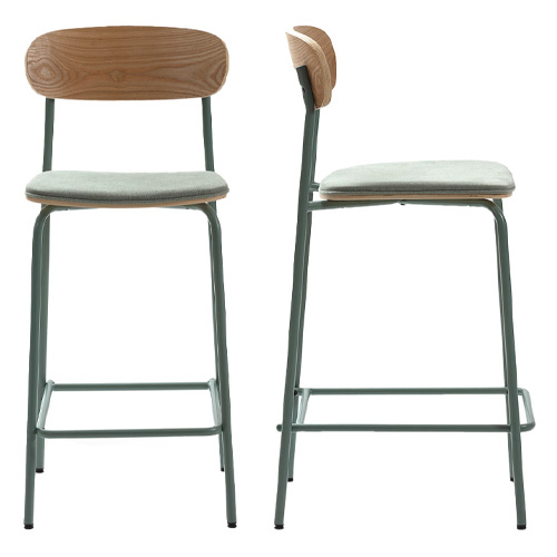 Lot de 2 tabourets de bar en tissu aigue-marine et effet bois - Svala