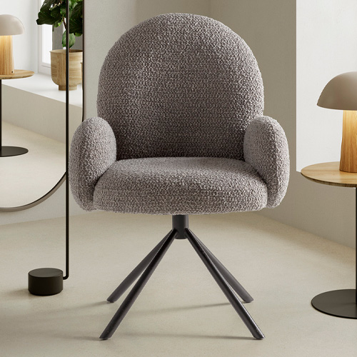 Fauteuil de table pivotant en tissu bouclé gris clair - Opaline