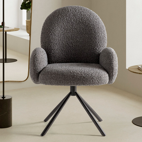Fauteuil de table pivotant en tissu bouclé gris foncé - Opaline