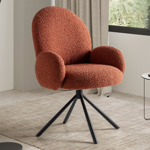 Fauteuil de table pivotant en tissu bouclé rouille - Opaline