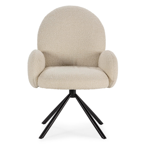Fauteuil de table pivotant en tissu bouclé blanc - Opaline