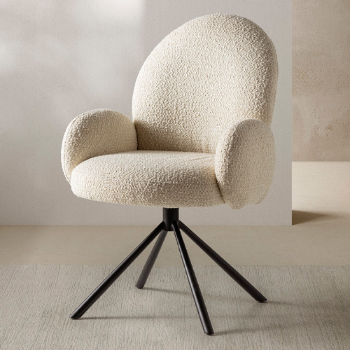 Fauteuil de table pivotant en tissu bouclé blanc - Opaline